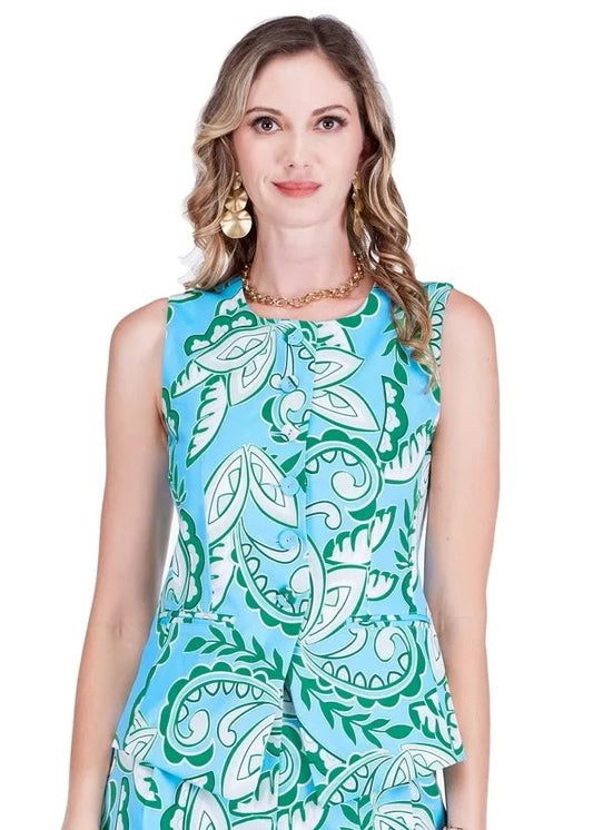 Jade Green Paisley Buttons Vest