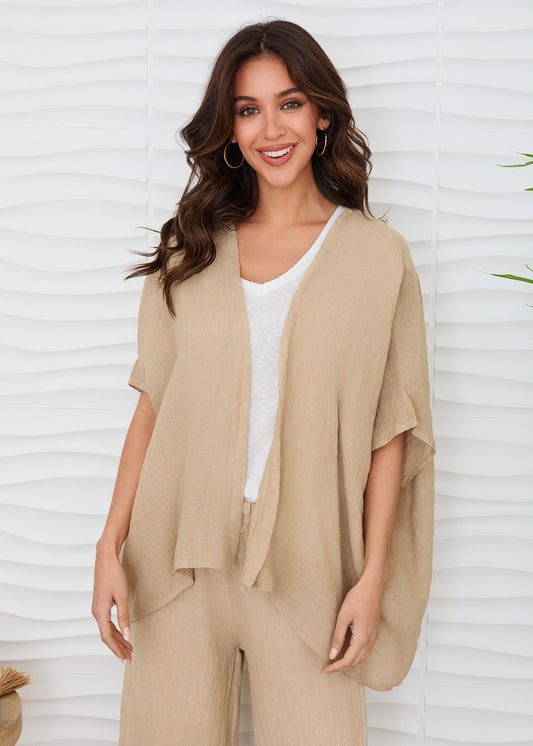 Milio Milano Earth Beige Linen Cardigan