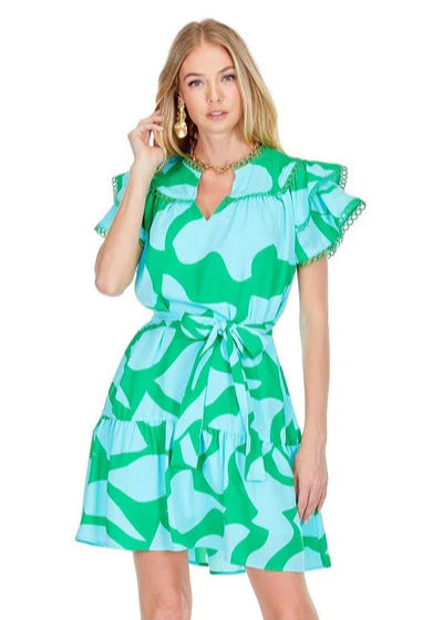 Joy Joy Loop Trim Dress, Aqua/Green
