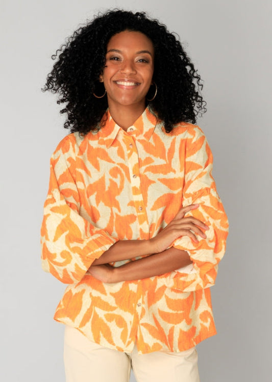 Yest Saphaniya Orange Multi LS Blouse