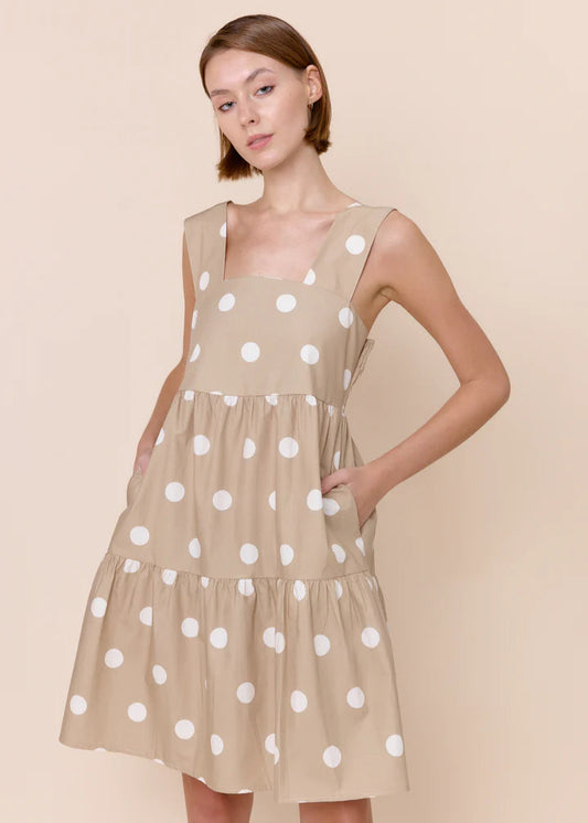Sofia- Creme Brulee Polka Dot Dress