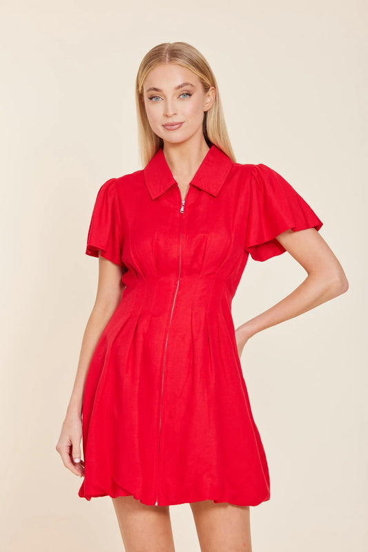 Dolce Cabo Linen Zip Bubble Dress - Red