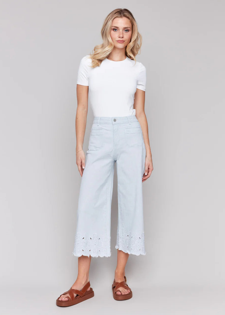 Charlie B Wide Leg Crop w Scallop Hem Pants
