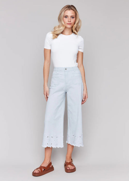 Charlie B Wide Leg Crop w Scallop Hem Pants
