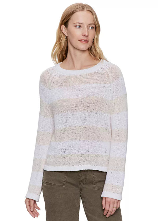 Sanctuary Textured Raglan Crew White/Oat Stripe