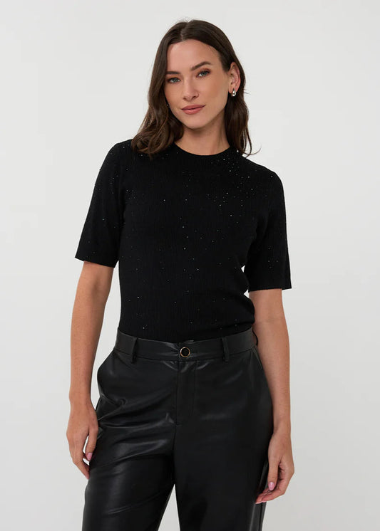 Esqualo Black Sparkle Short Sleeve Top