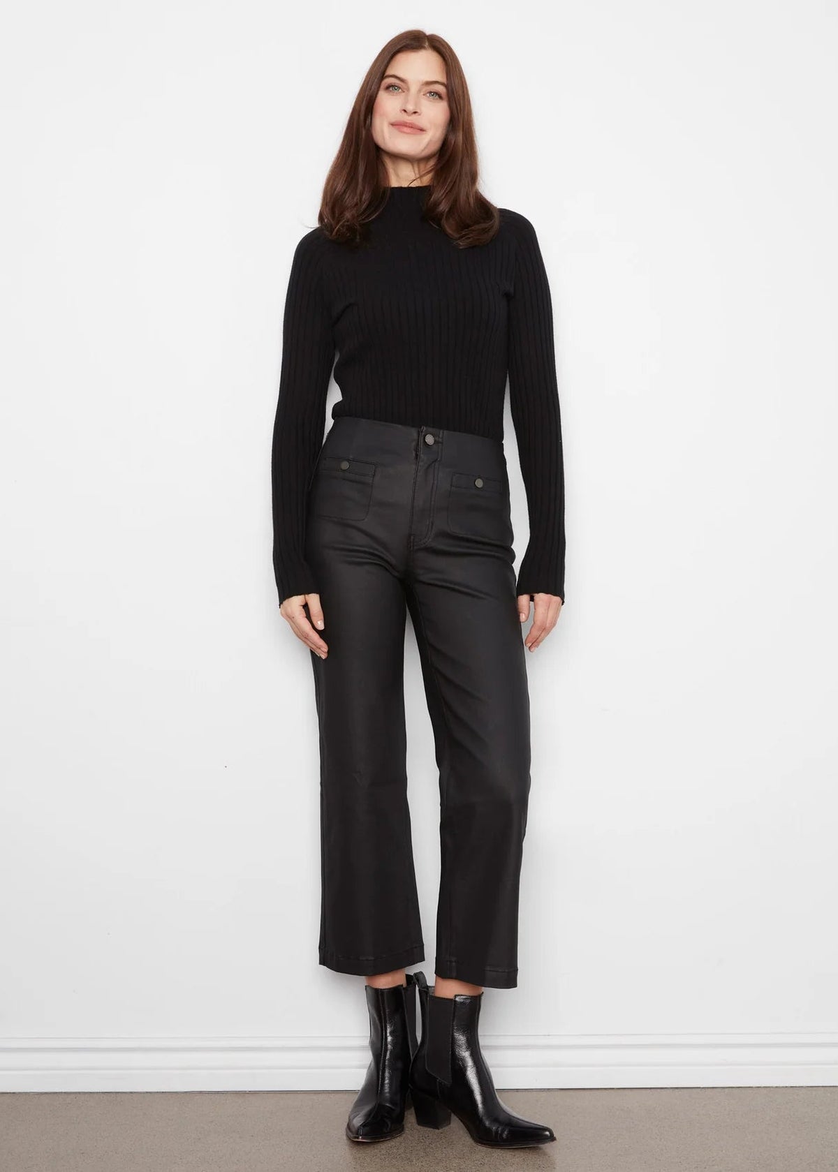 Charlie B Wax Twill Flare Leg Black Pant